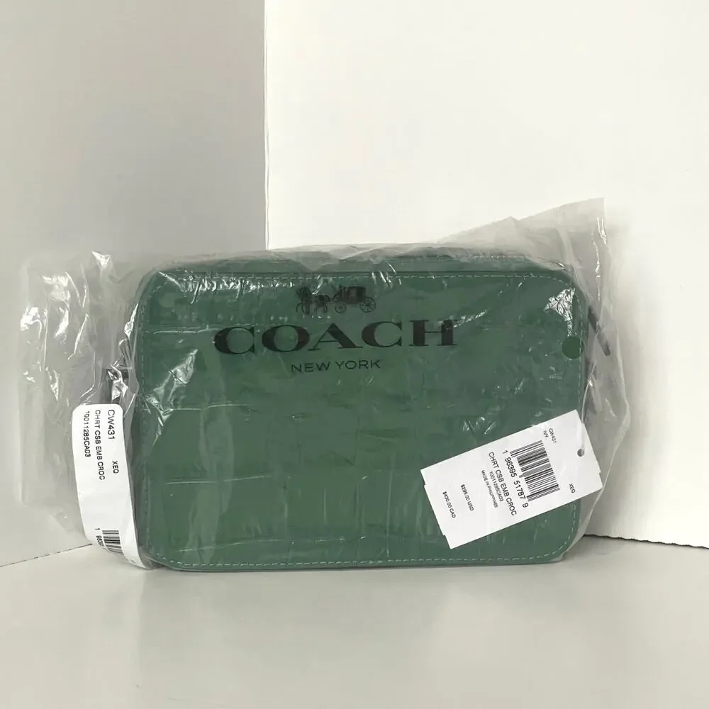 Coach Charter Crossbody 19 CW431 Ivy Green Croc Leather Double Zip